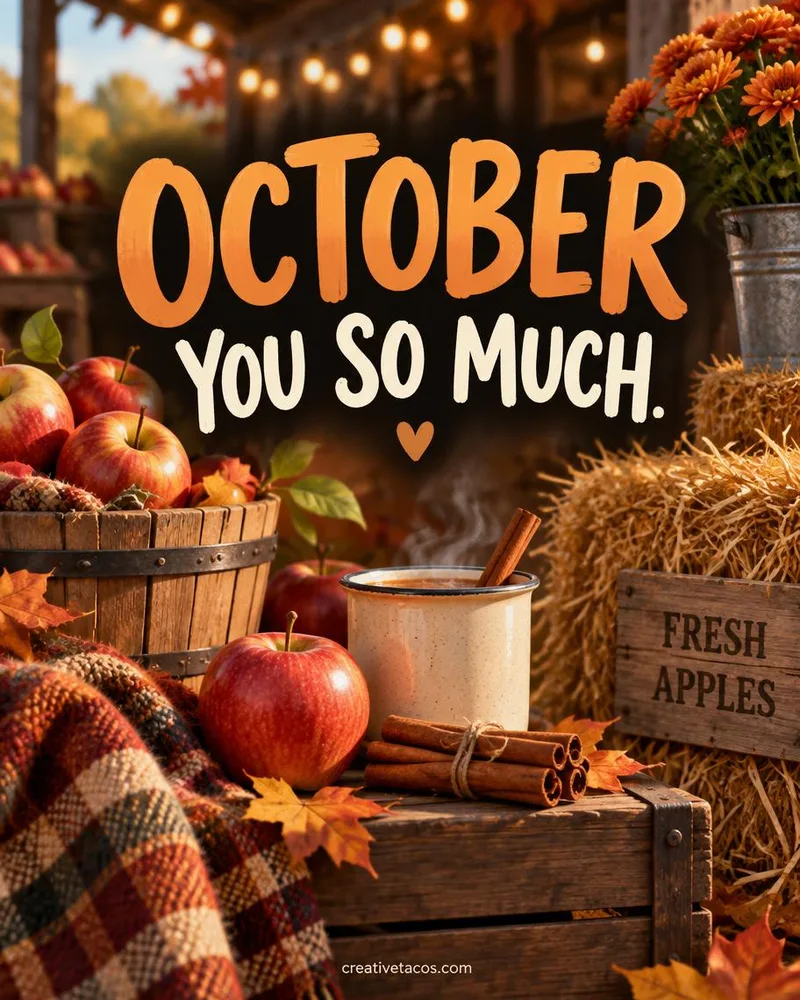 Pun card that says October you so much with harvest colors and a creativetacos.com footer