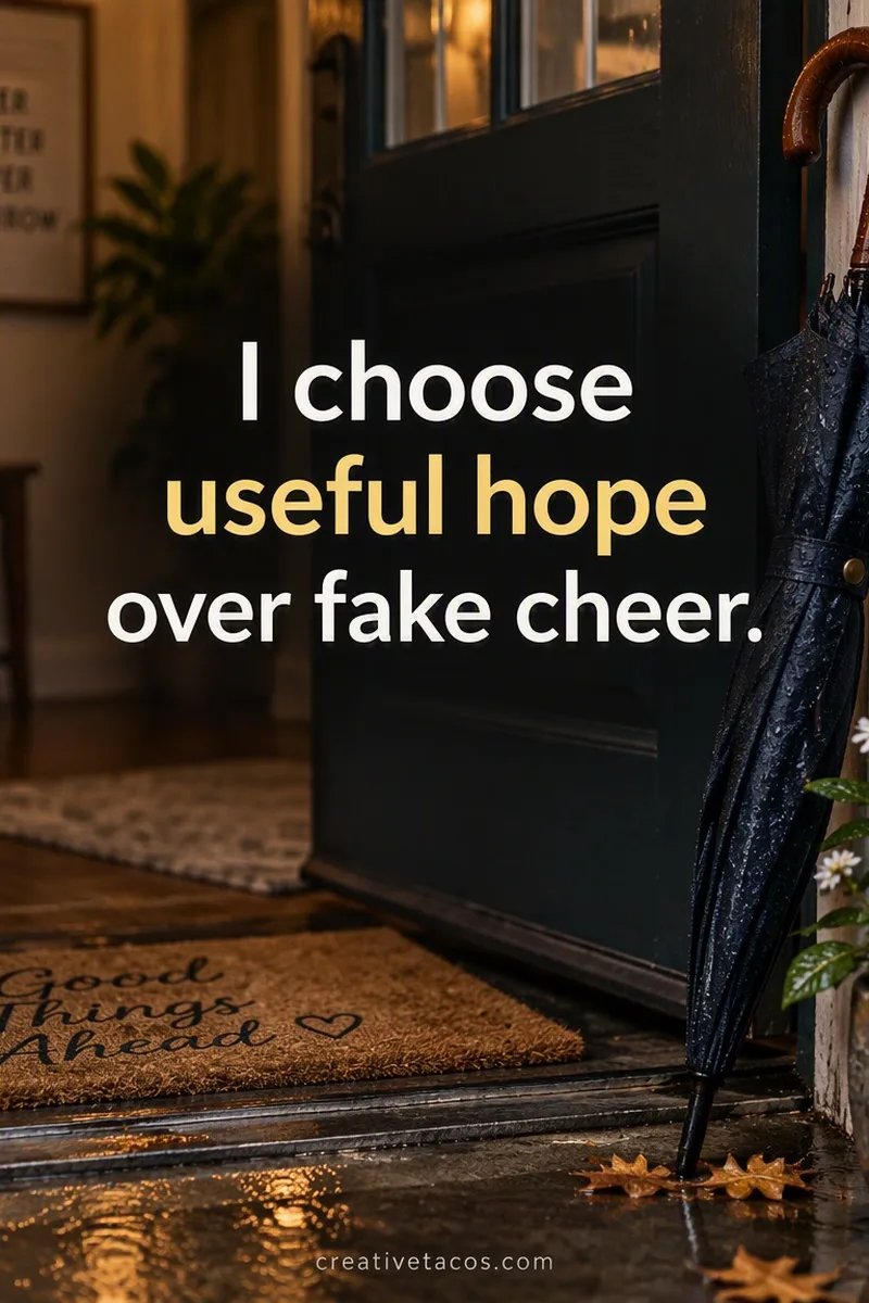 Quote card: I choose useful hope over fake cheer.