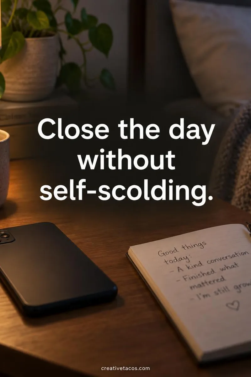 Quote card: Close the day without self-scolding.