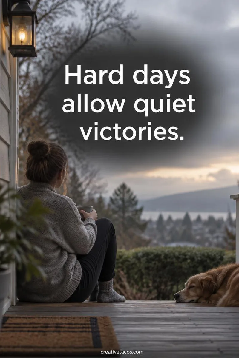 Quote card: Hard days allow quiet victories.