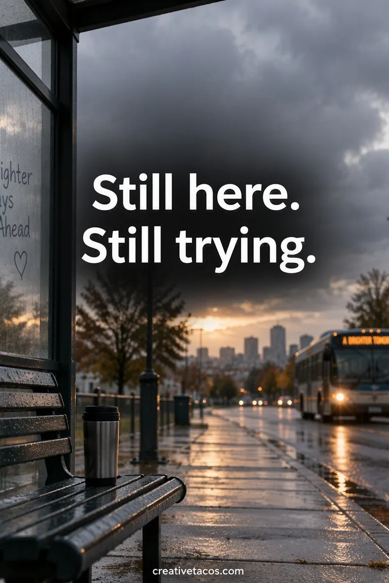 Quote card: Still here. Still trying.