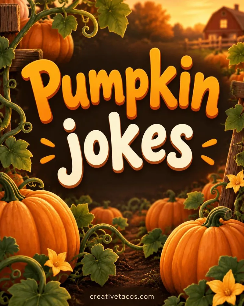 pumpkin joke card with cozy seasonal props and a creativetacos.com footer