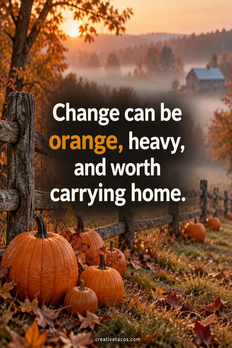 Quote card: Change can be orange, heavy, and worth carrying home.