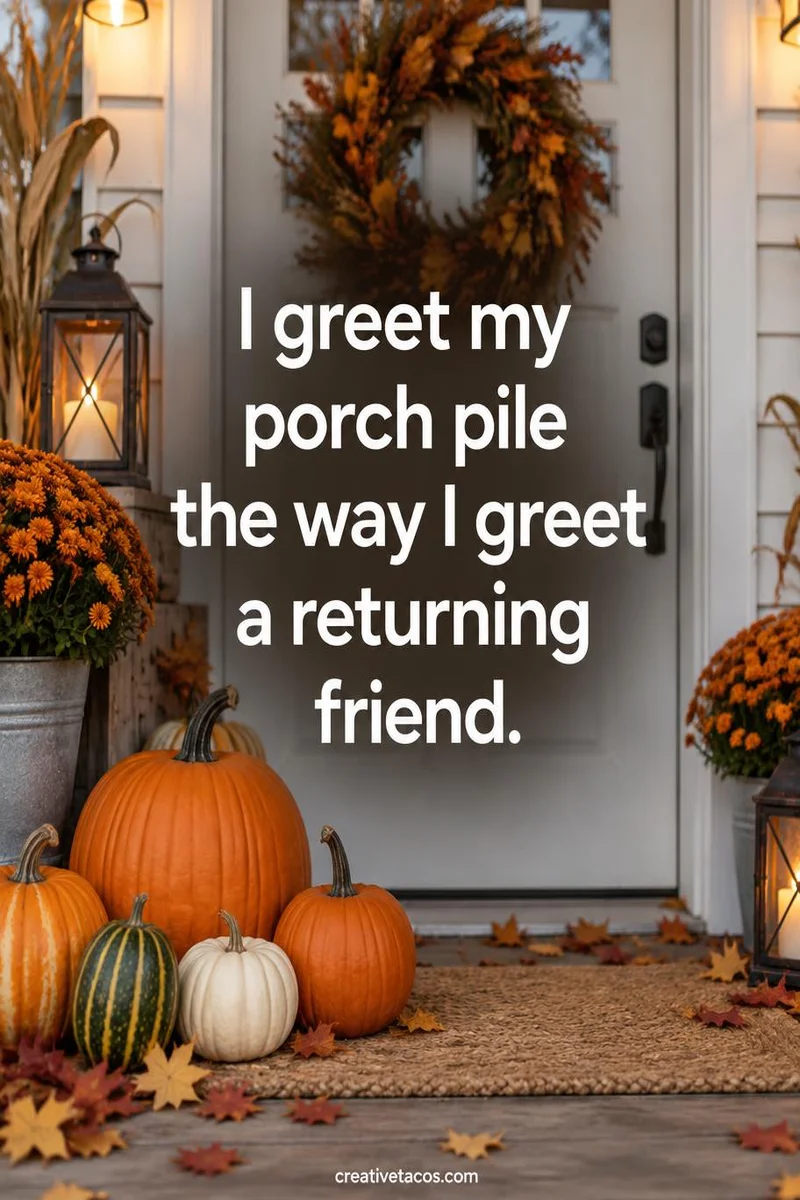 Quote card: I greet my porch pile the way I greet a returning friend.