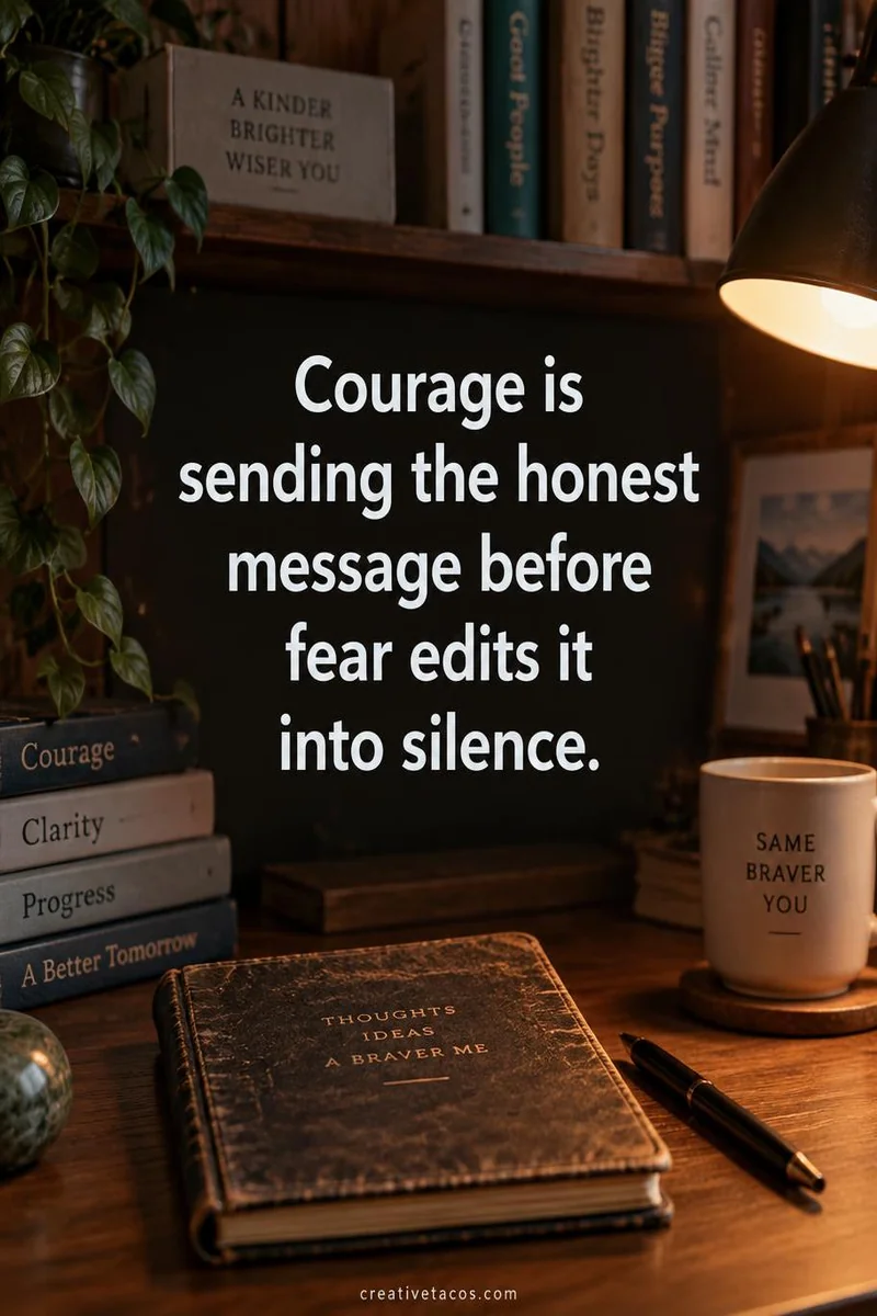 Quote card: Courage is sending the honest message before fear edits it into silence.