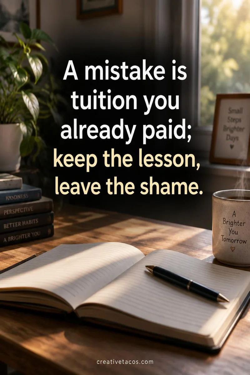 Quote card: A mistake is tuition you already paid; keep the lesson, leave the shame.