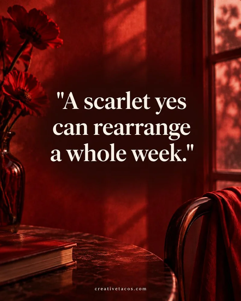 Quote card: A scarlet yes can rearrange a whole week.