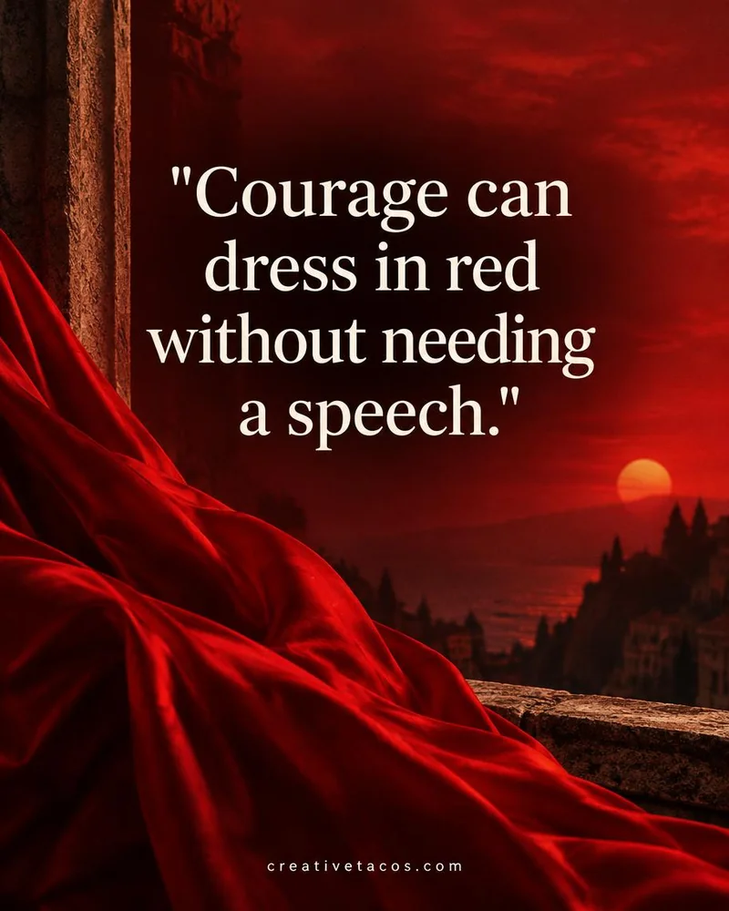 Quote card: Courage can dress in red without needing a speech.