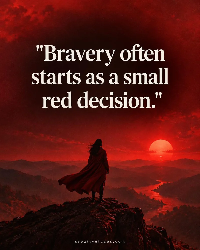 Quote card: Bravery often starts as a small red decision.