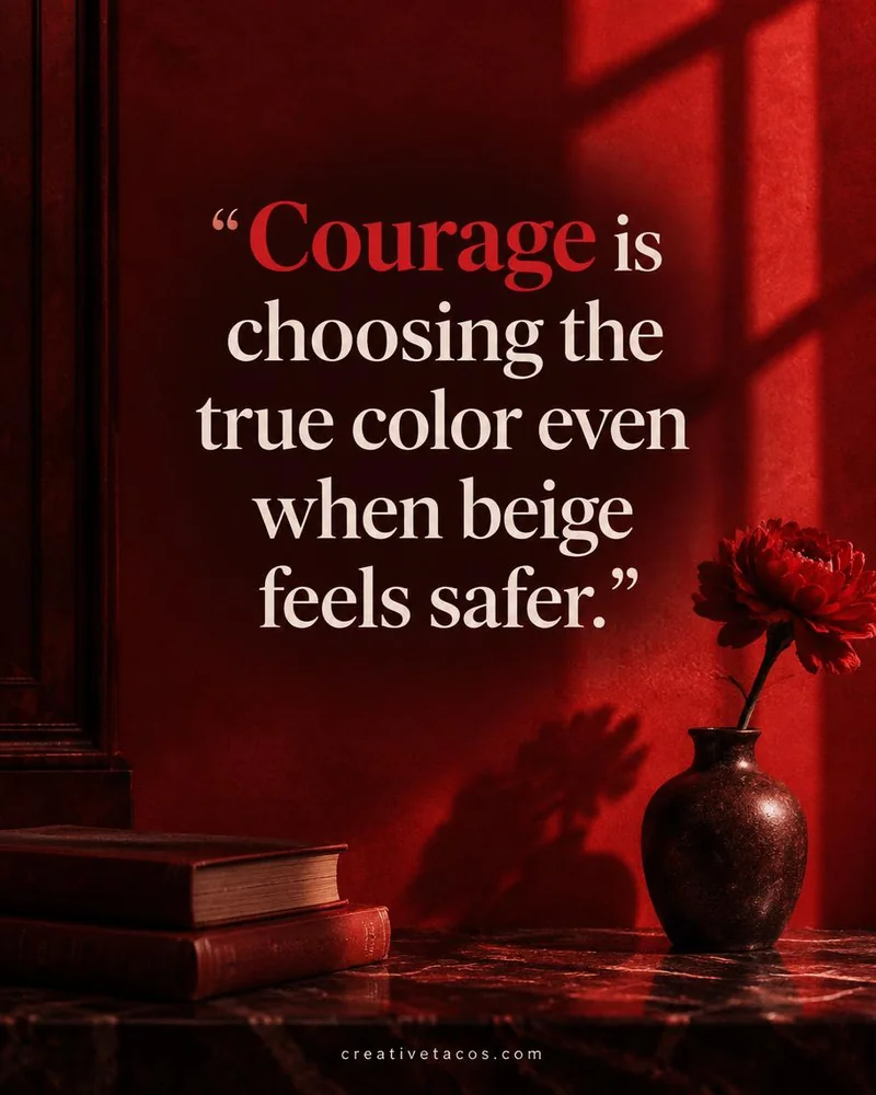 Quote card: Courage is choosing the true color even when beige feels safer.