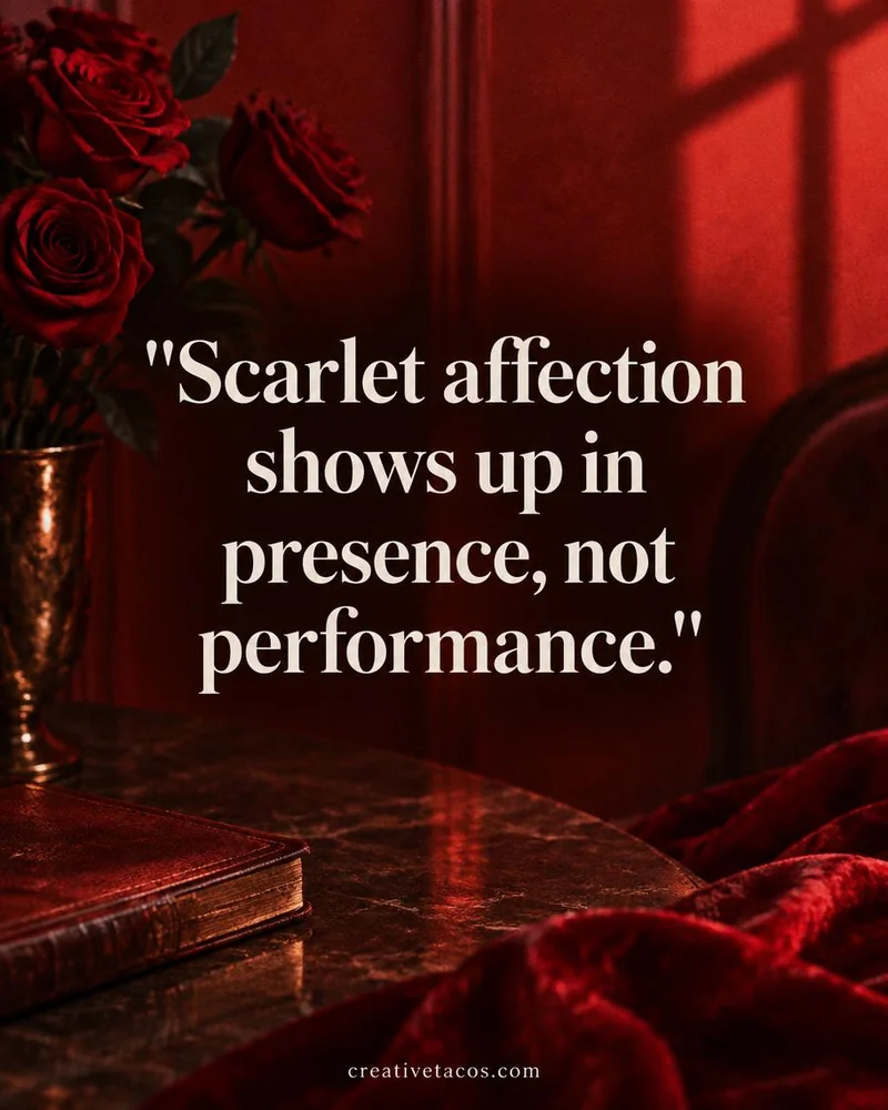 Quote card: Scarlet affection shows up in presence, not performance.