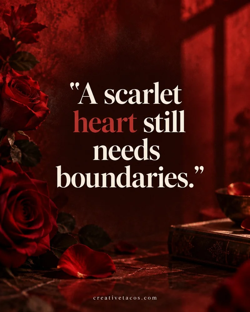 Quote card: A scarlet heart still needs boundaries.