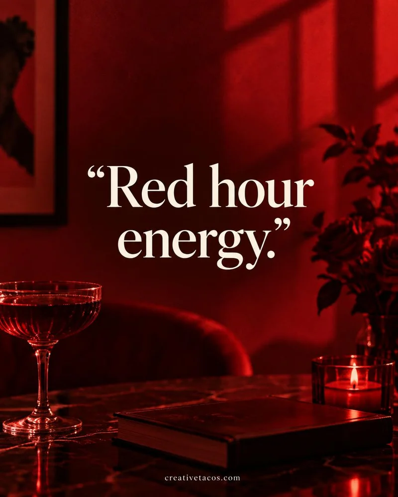 Quote card: Red hour energy.