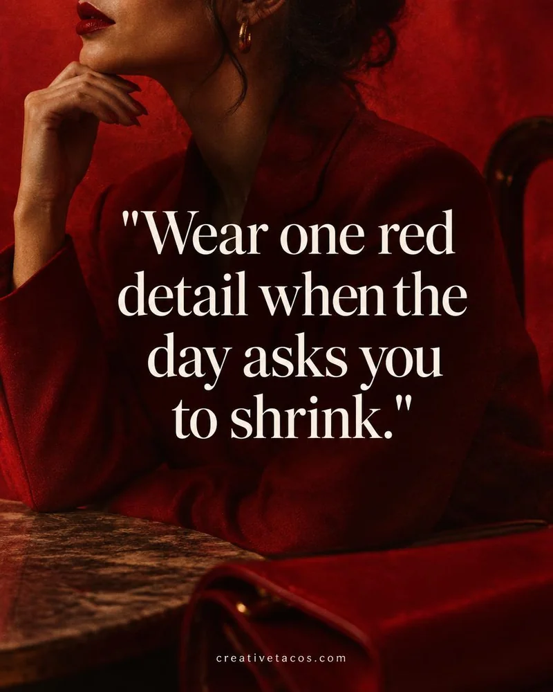 Quote card: Wear one red detail when the day asks you to shrink.