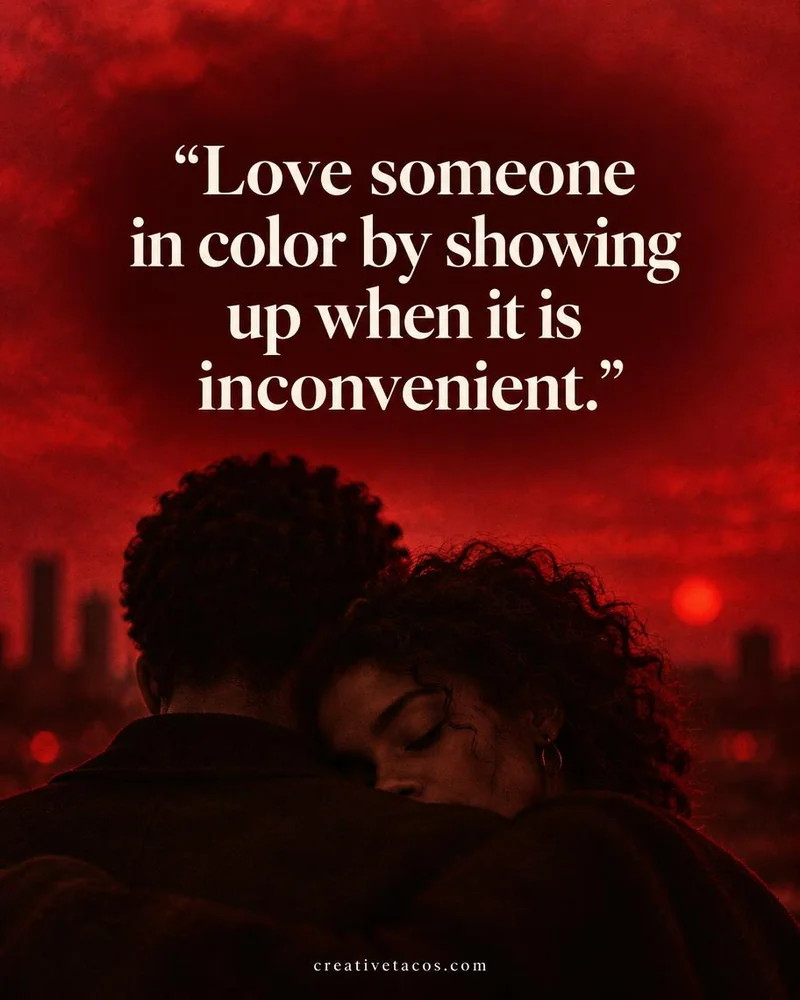 Quote card: Love someone in color by showing up when it is inconvenient.