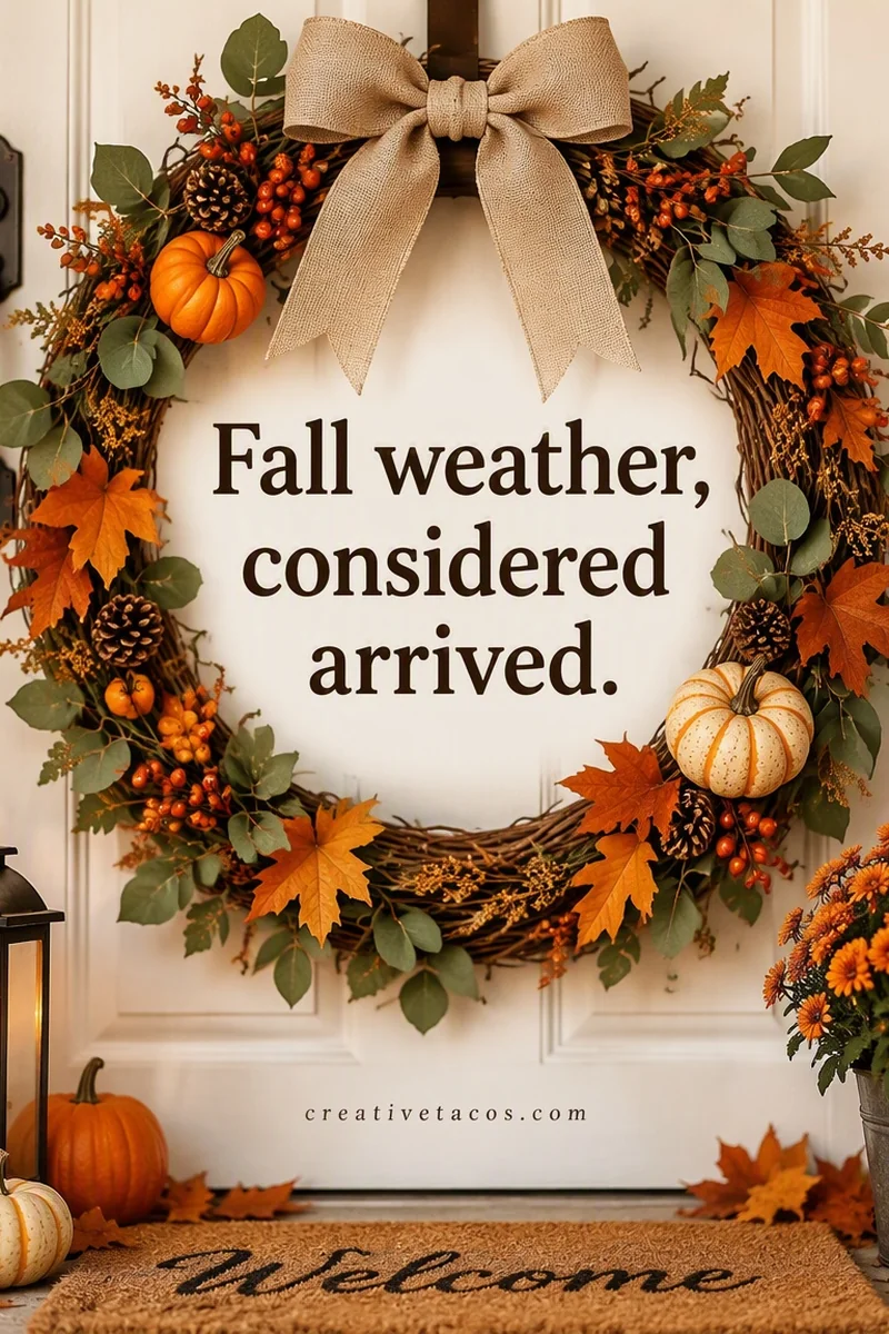 Quote card: Fall weather, considered arrived.