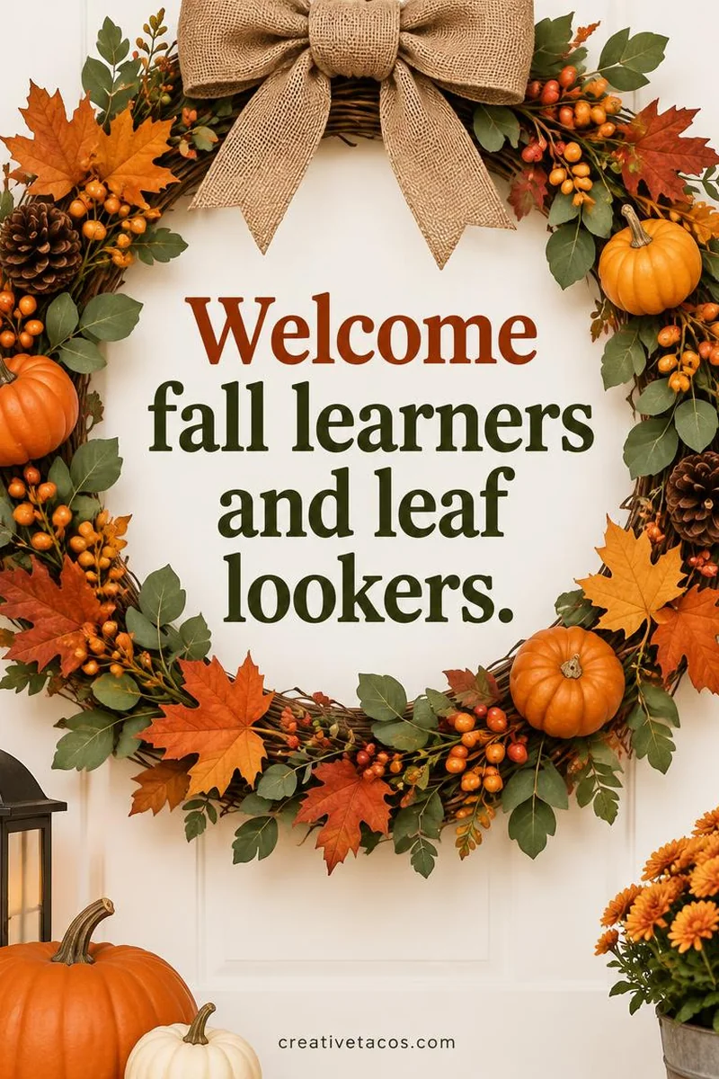 Quote card: Welcome fall learners and leaf lookers.