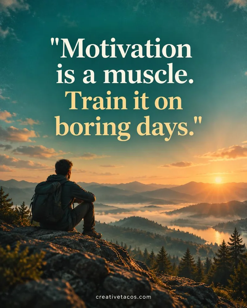 Quote card: Motivation is a muscle. Train it on boring days.