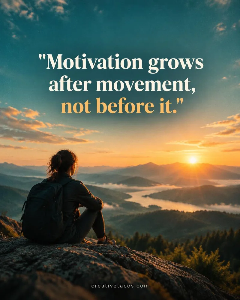 Quote card: Motivation grows after movement, not before it.