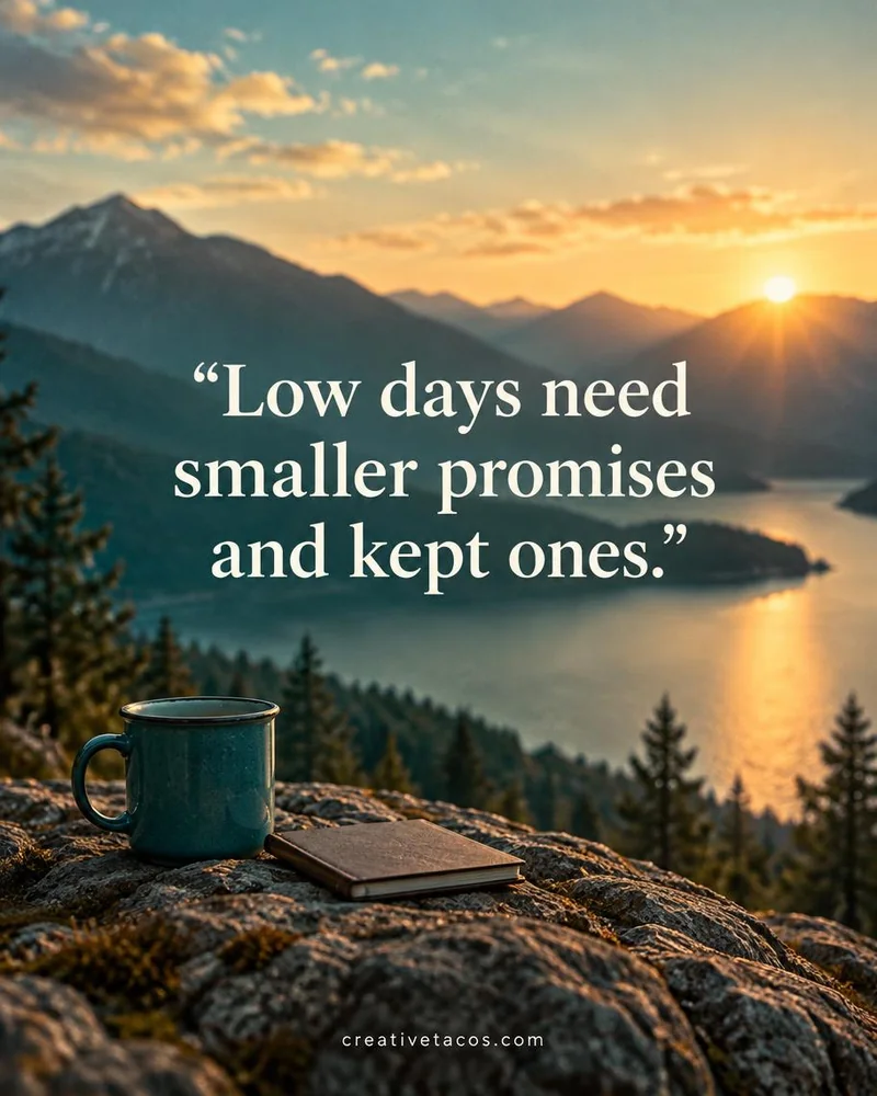 Quote card: Low days need smaller promises and kept ones.