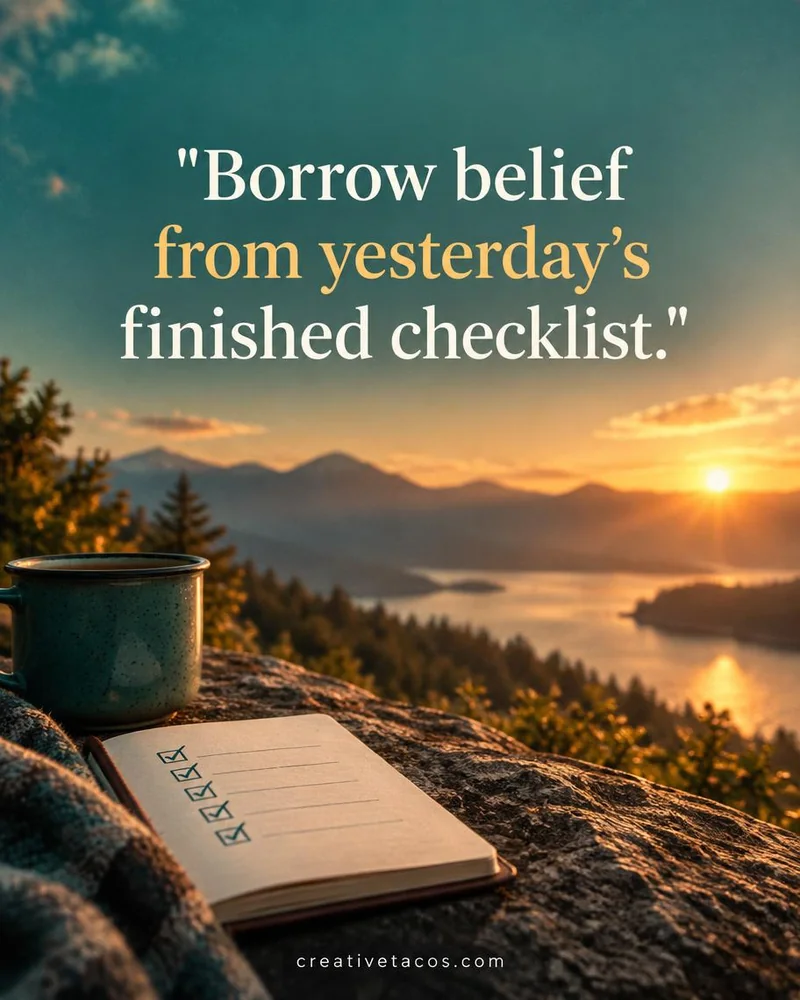Quote card: Borrow belief from yesterday's finished checklist.