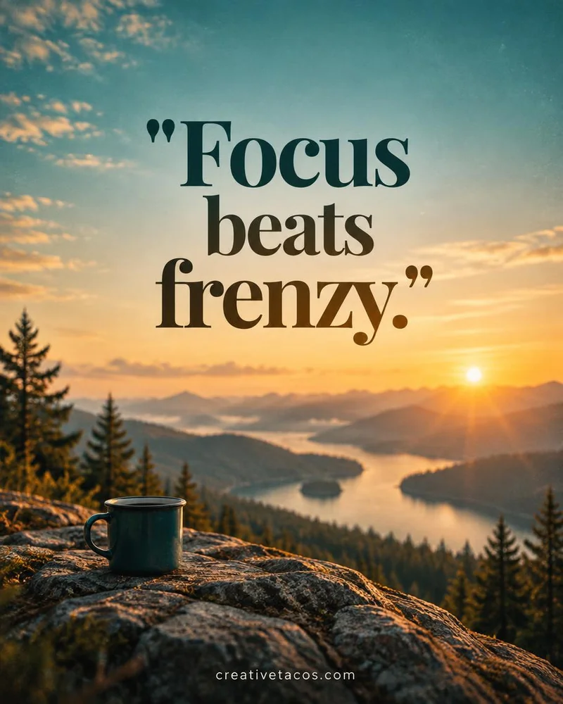 Quote card: Focus beats frenzy.