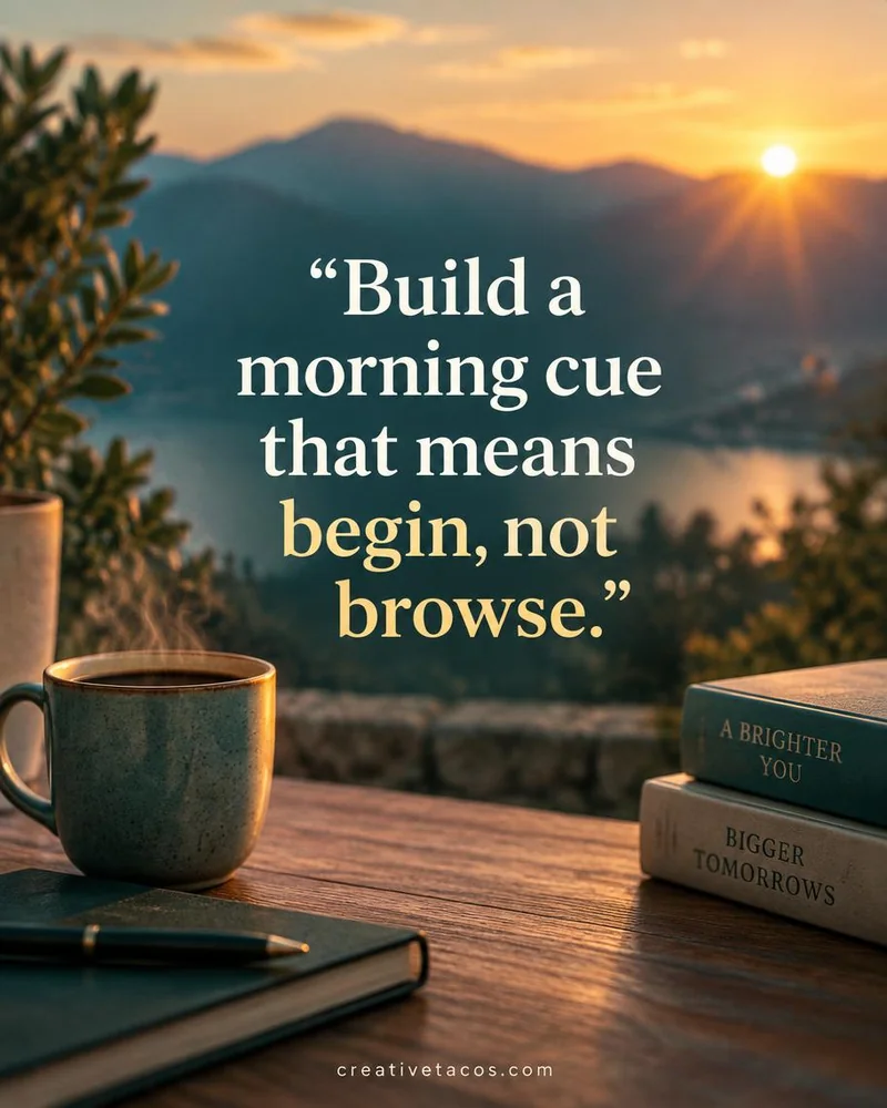 Quote card: Build a morning cue that means begin, not browse.