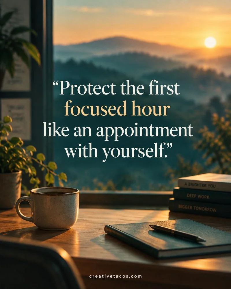 Quote card: Protect the first focused hour like an appointment with yourself.