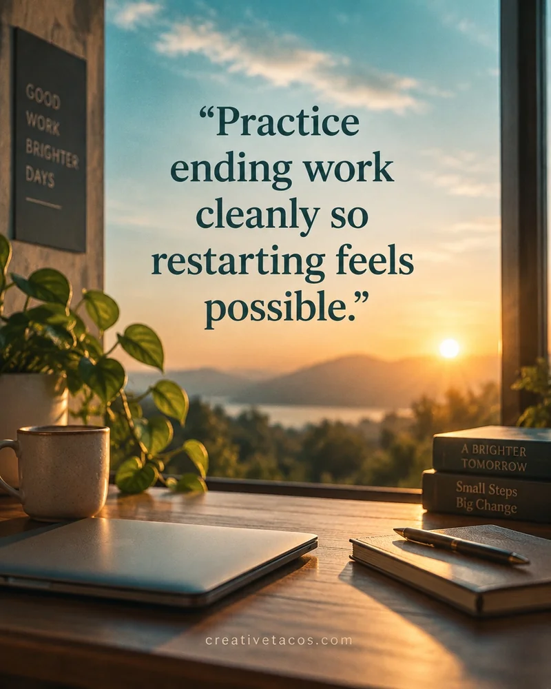 Quote card: Practice ending work cleanly so restarting feels possible.