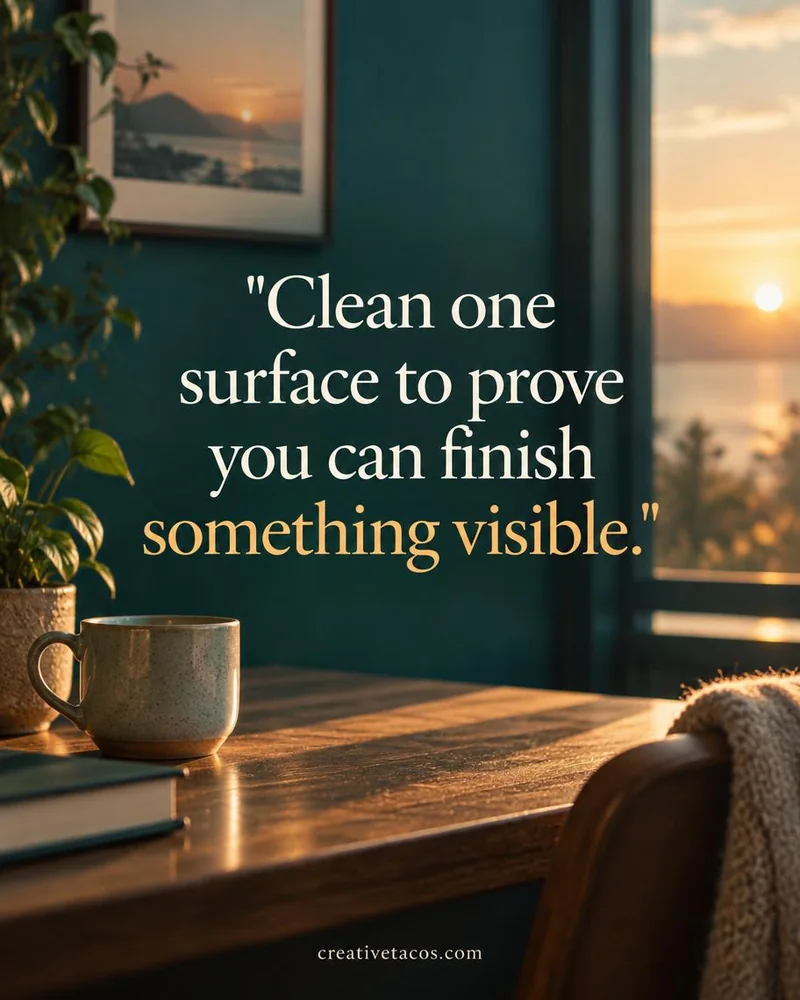 Quote card: Clean one surface to prove you can finish something visible.