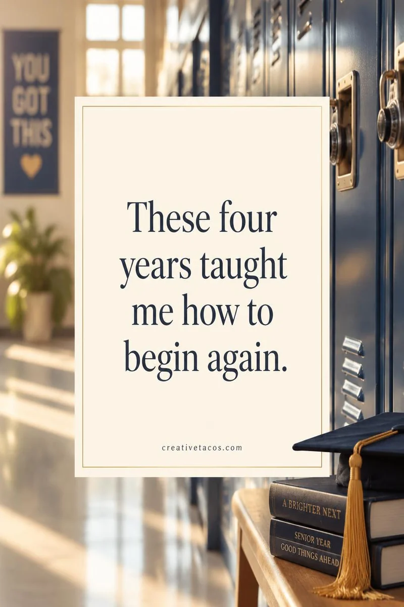 Quote card: These four years taught me how to begin again.
