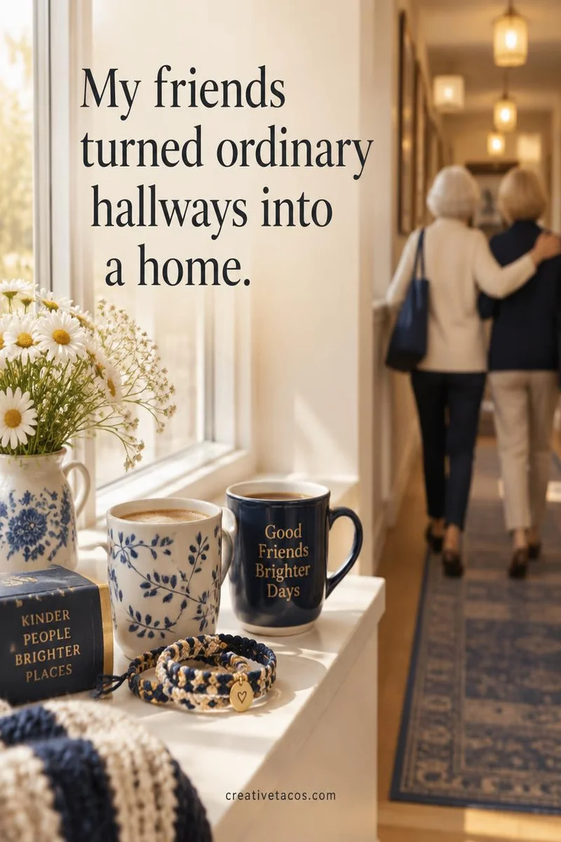Quote card: My friends turned ordinary hallways into a home.