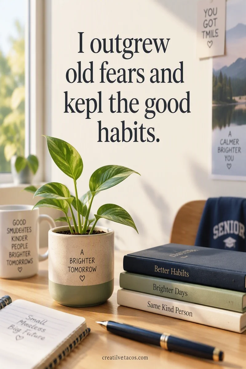 Quote card: I outgrew old fears and kept the good habits.