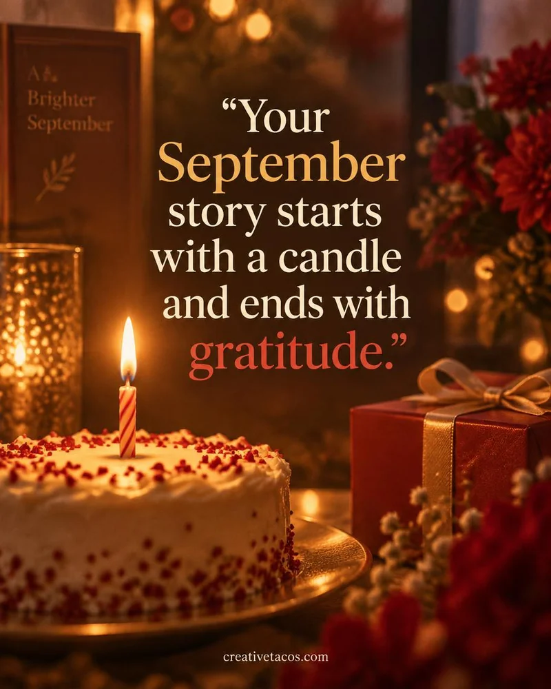 Quote card: Your September story starts with a candle and ends with gratitude.
