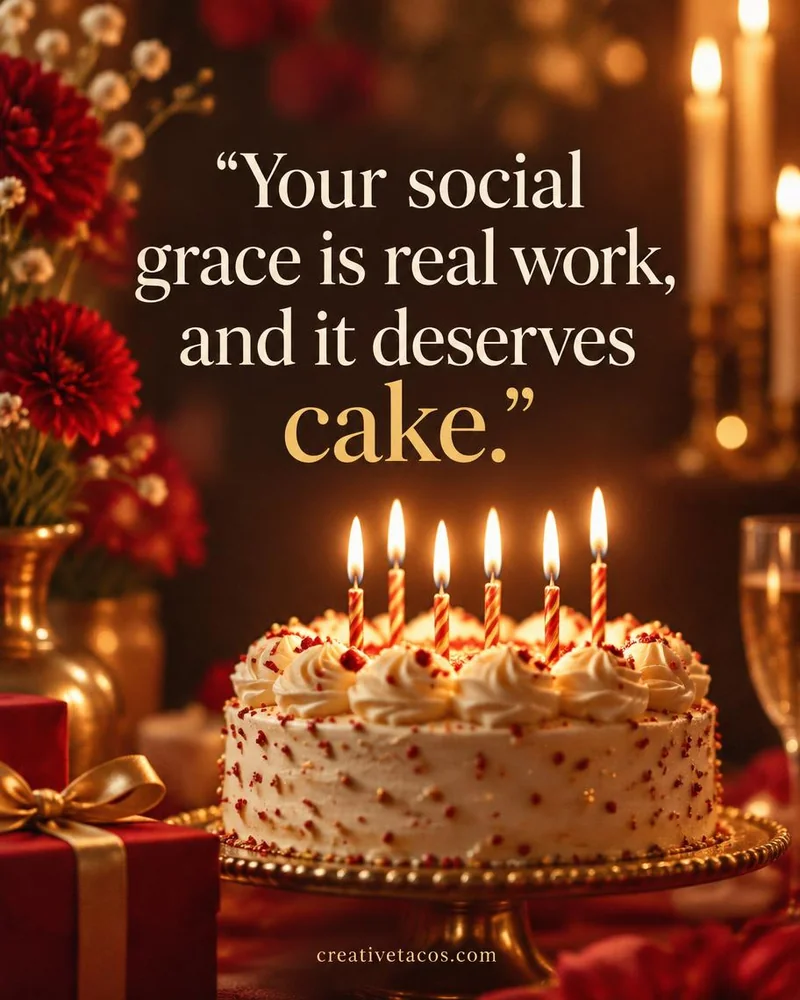 Quote card: Your social grace is real work, and it deserves cake.