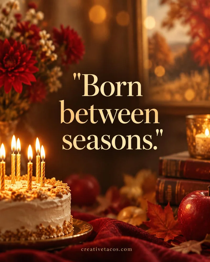 Quote card: Born between seasons.