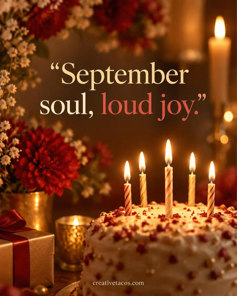 Quote card: September soul, loud joy.