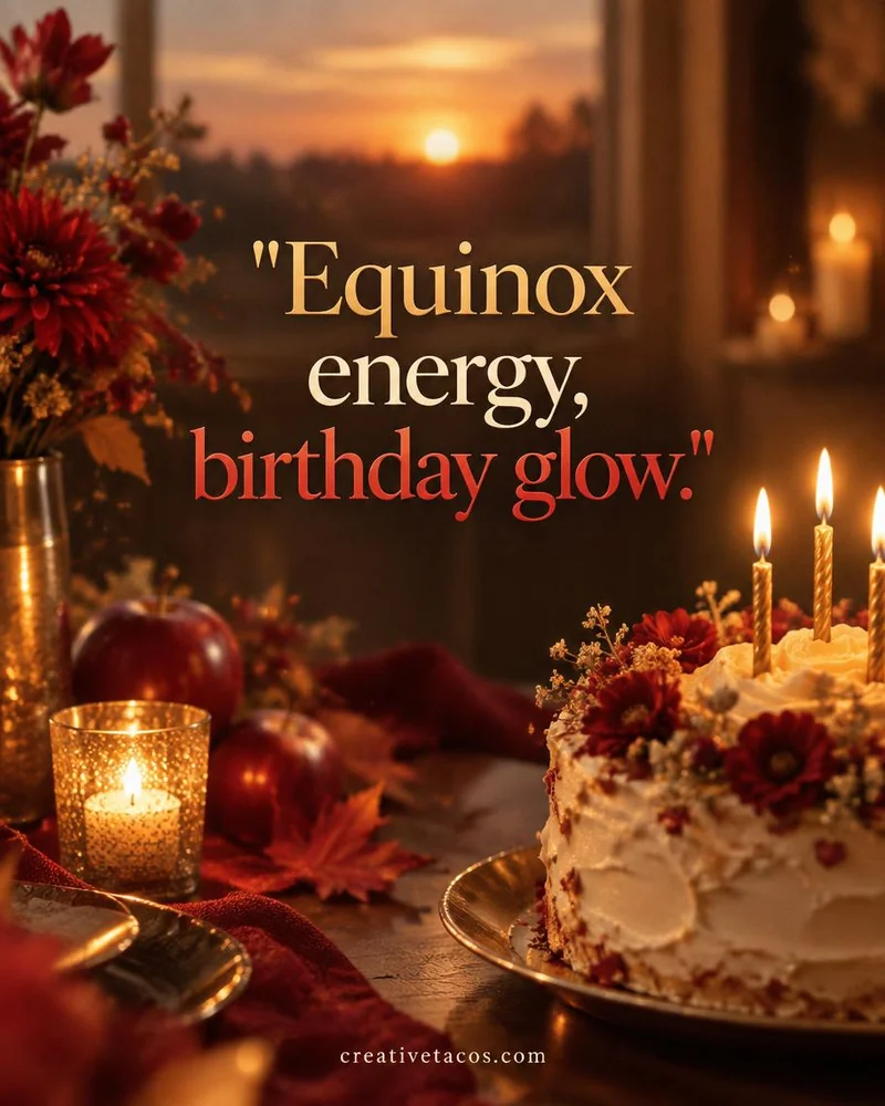 Quote card: Equinox energy, birthday glow.