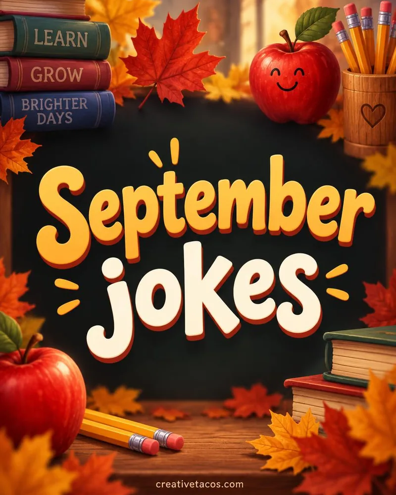 september joke card with cozy seasonal props and a creativetacos.com footer
