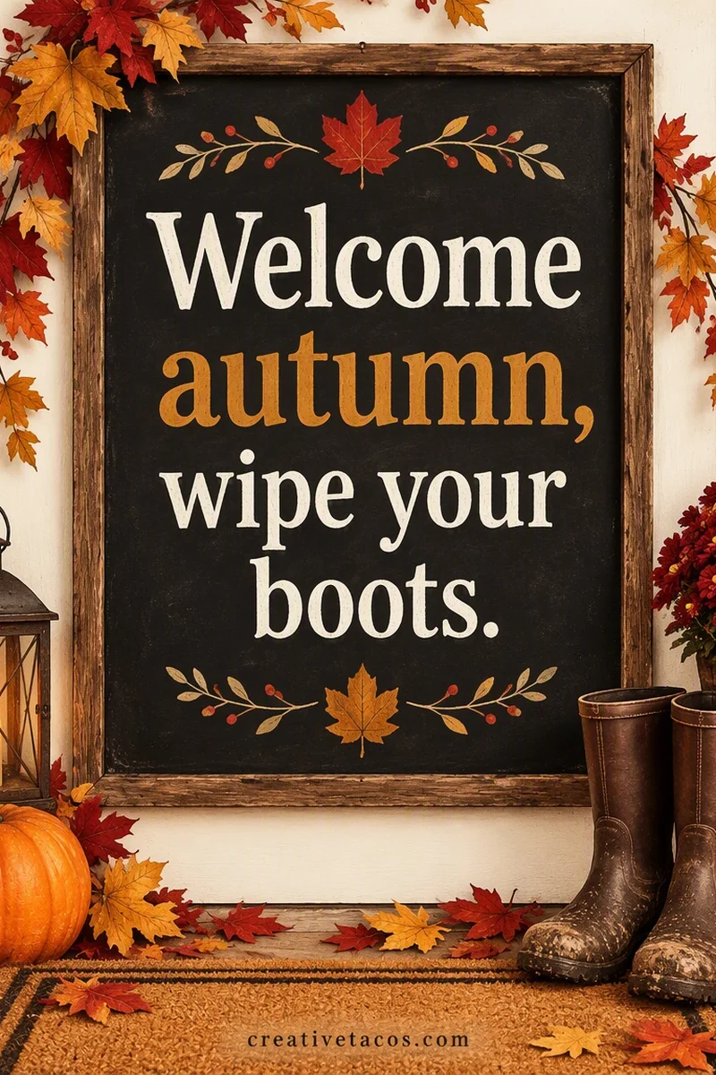 Quote card: Welcome autumn, wipe your boots.
