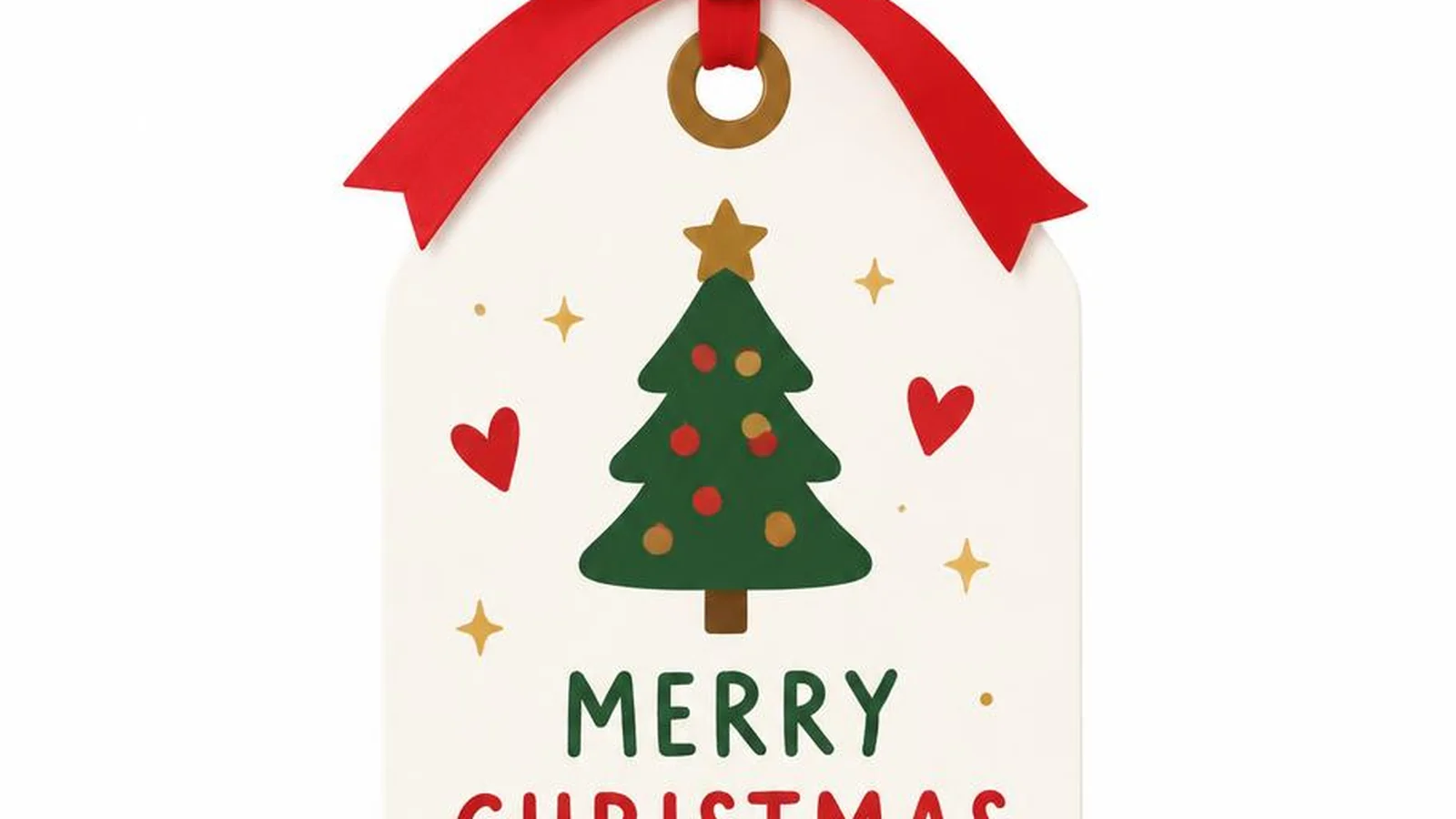 Clean illustration of Christmas lights and a gift tag on a white background.