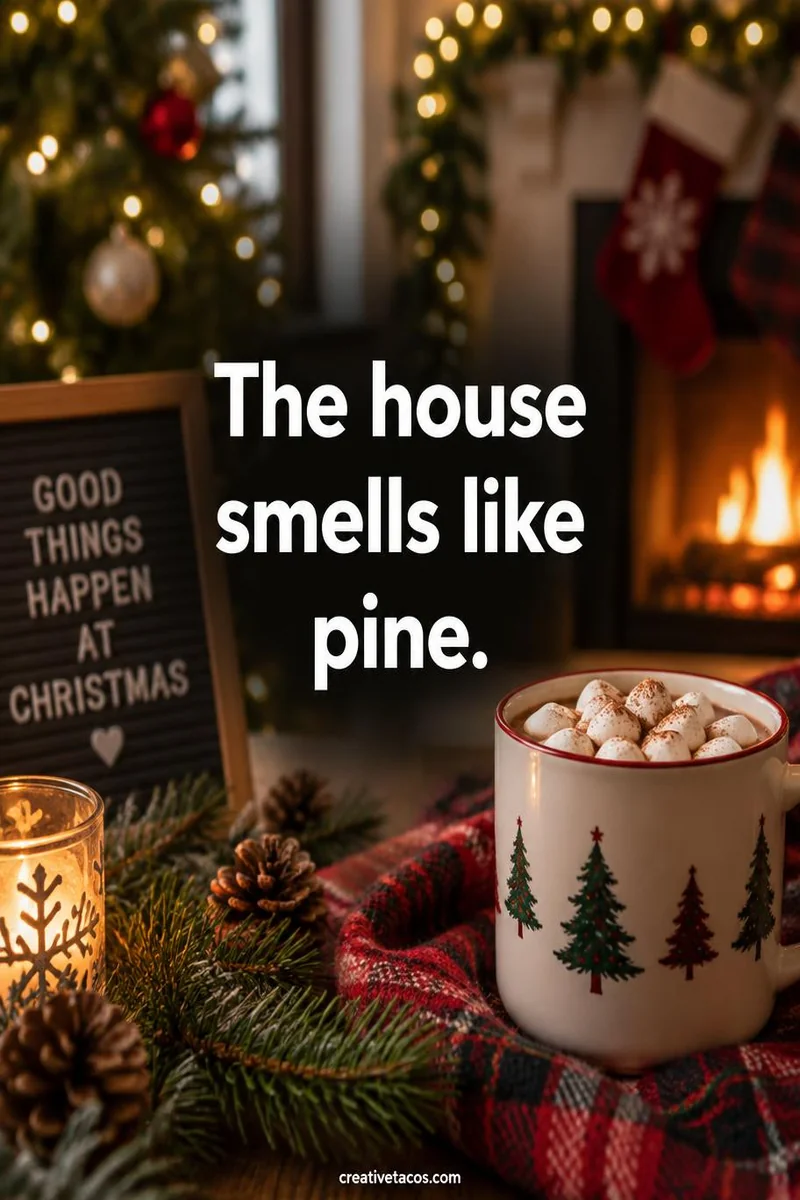 Quote card: The house smells like pine.
