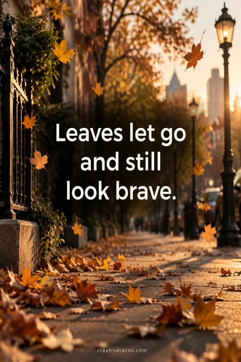 Quote card: Leaves let go and still look brave.