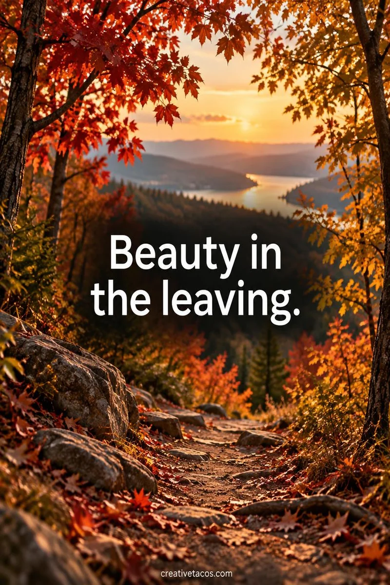 Quote card: Beauty in the leaving.