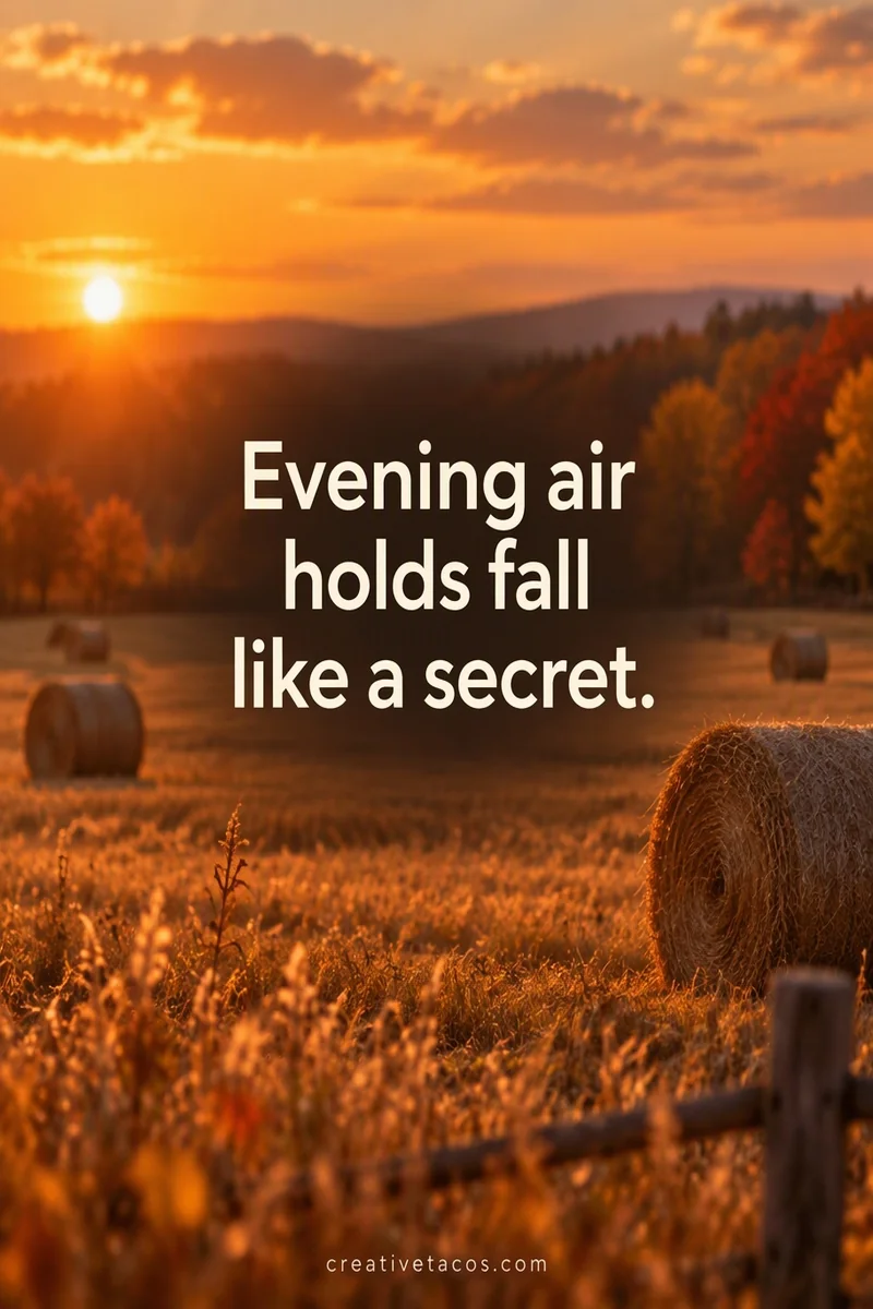 Quote card: Evening air holds fall like a secret.