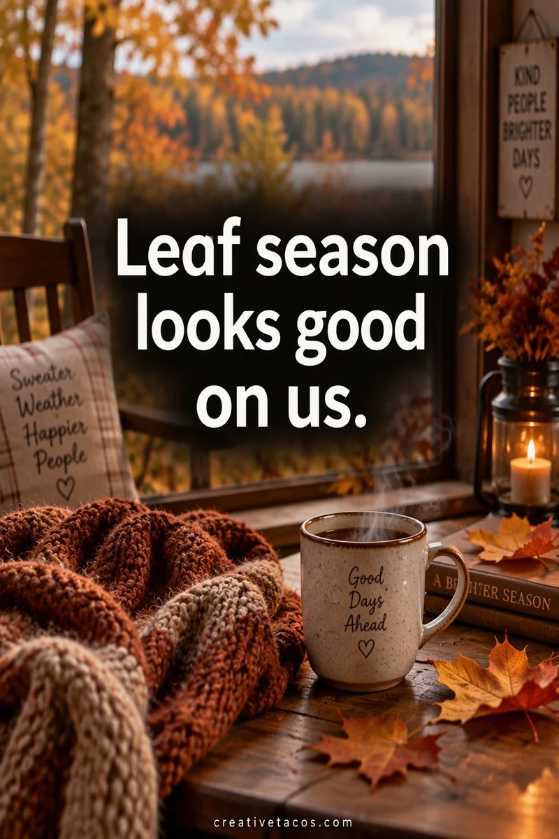 Quote card: Leaf season looks good on us.
