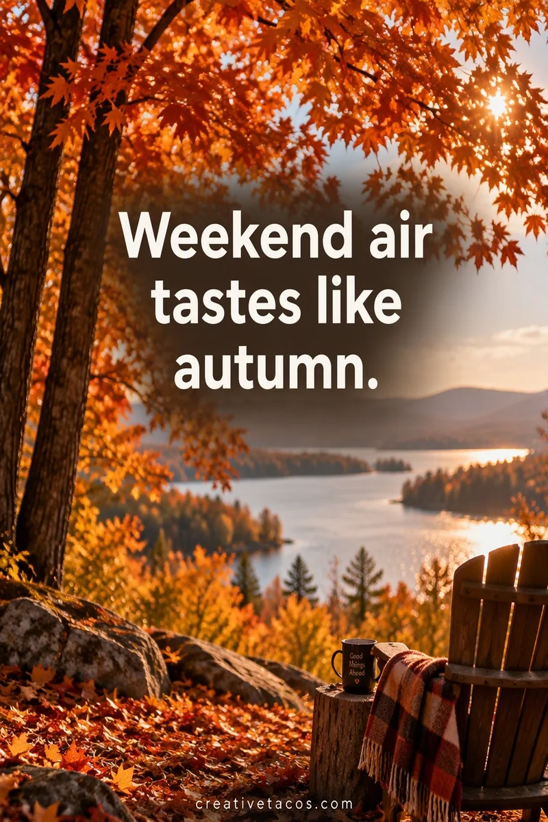 Quote card: Weekend air tastes like autumn.