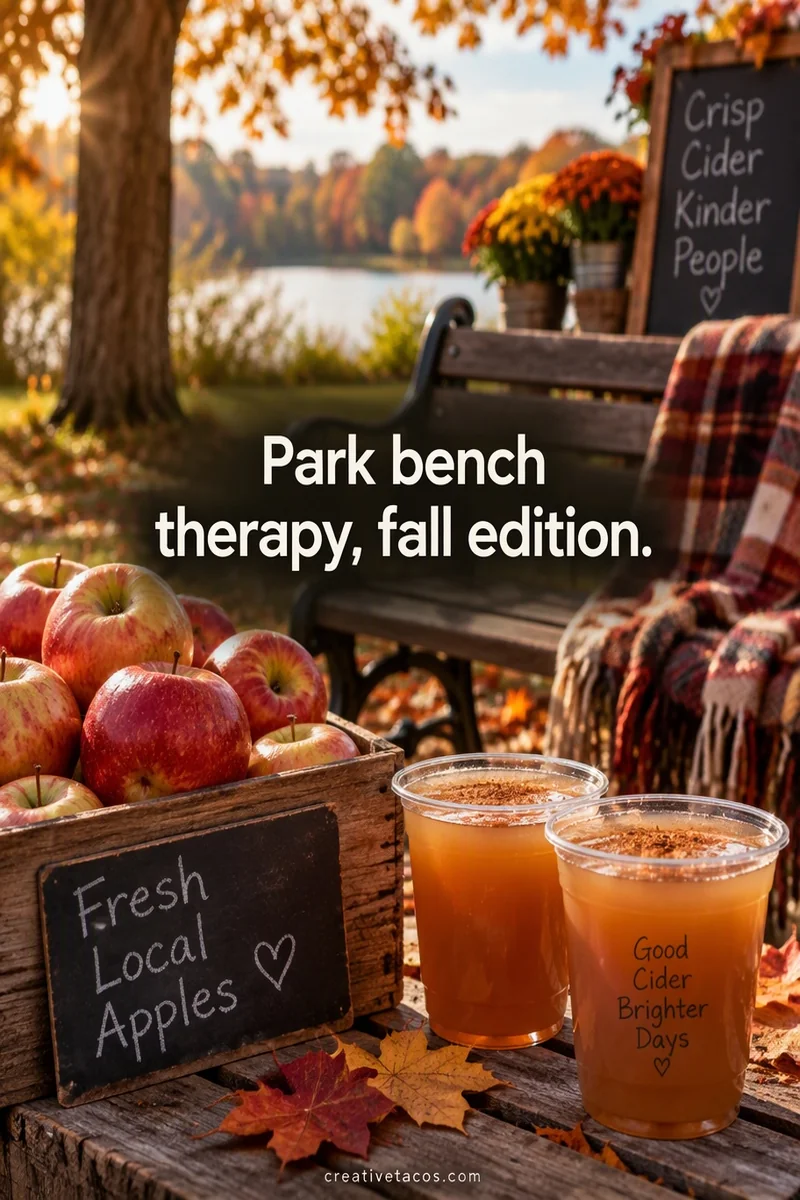 Quote card: Park bench therapy, fall edition.