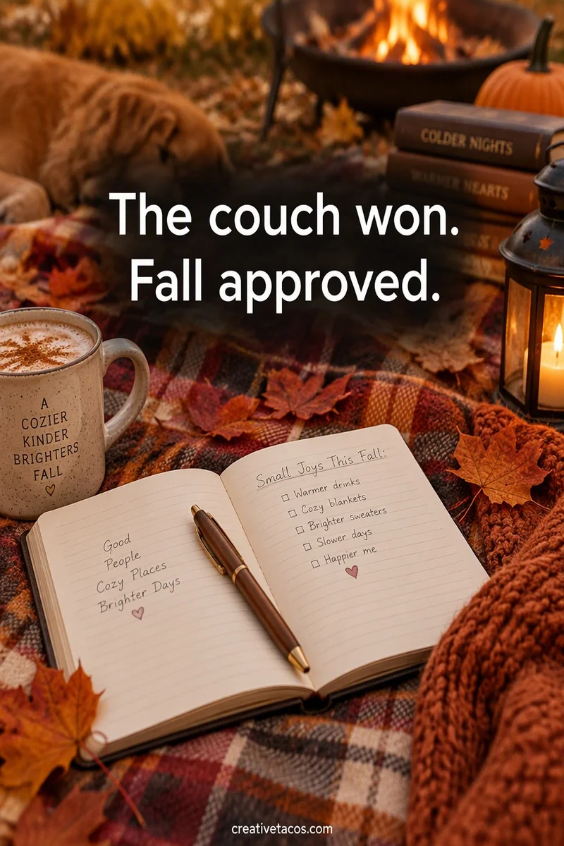 Quote card: The couch won. Fall approved.