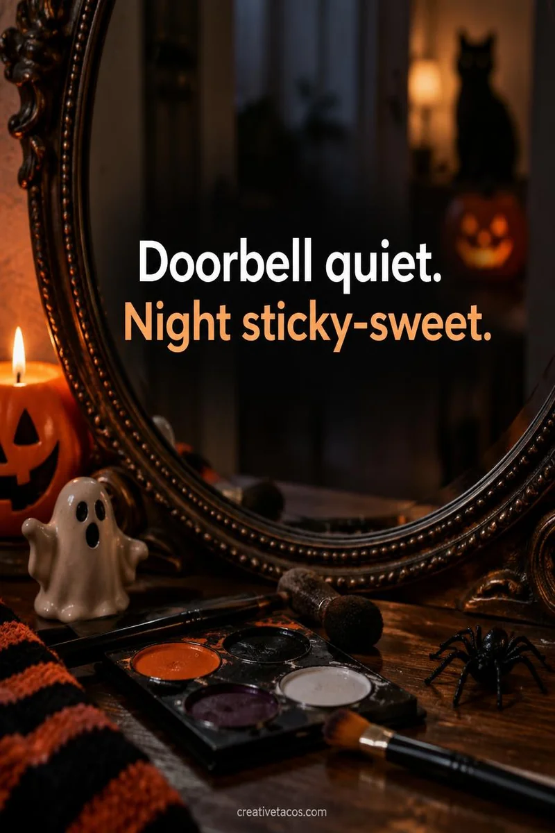 Quote card: Doorbell quiet. Night sticky-sweet.